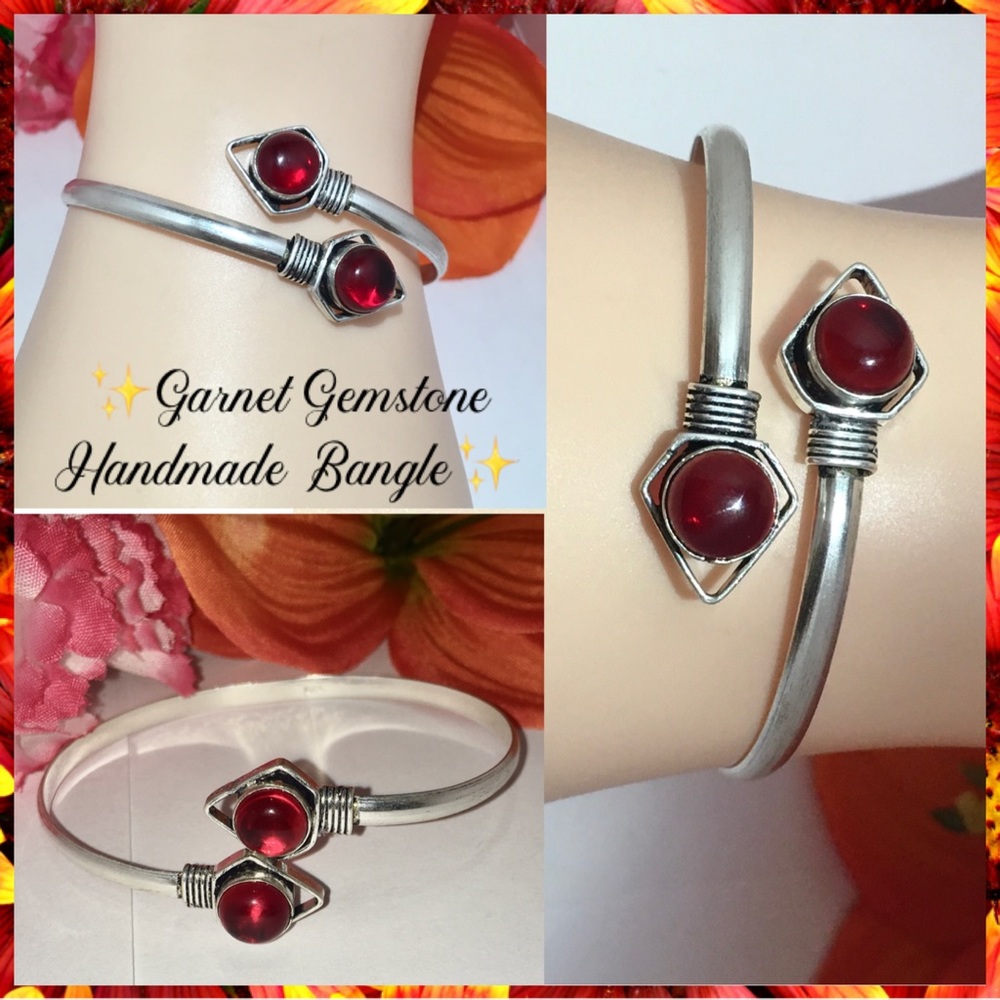 🌹 Garnet Gemstone Handmade Minimalist Boho Bangle